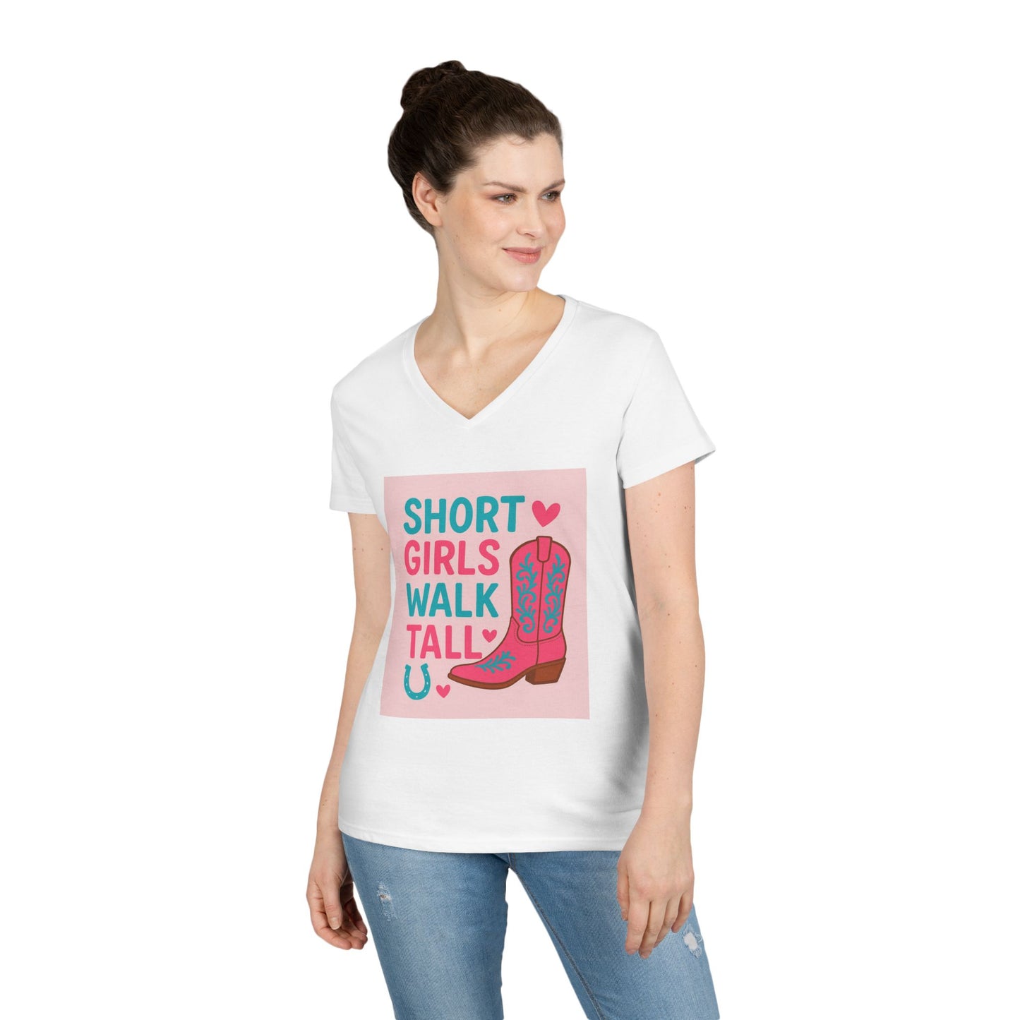 Western Cowgirl Ladies' T-Shirt, Short Girls Cute Rodeo Tee, V-Neck Shirt for Women, Southern Style Top, Country Fashion Apparel