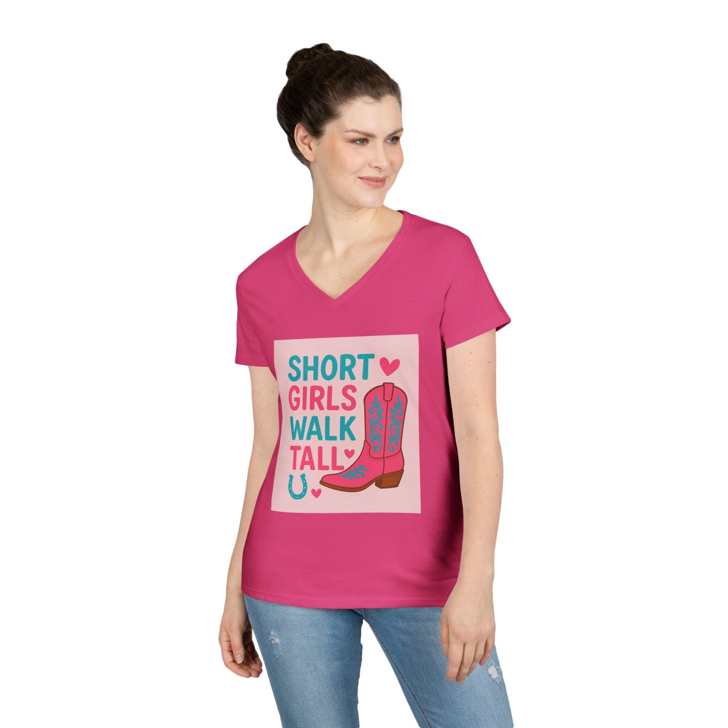 Western Cowgirl Ladies' T-Shirt, Short Girls Cute Rodeo Tee, V-Neck Shirt for Women, Southern Style Top, Country Fashion Apparel