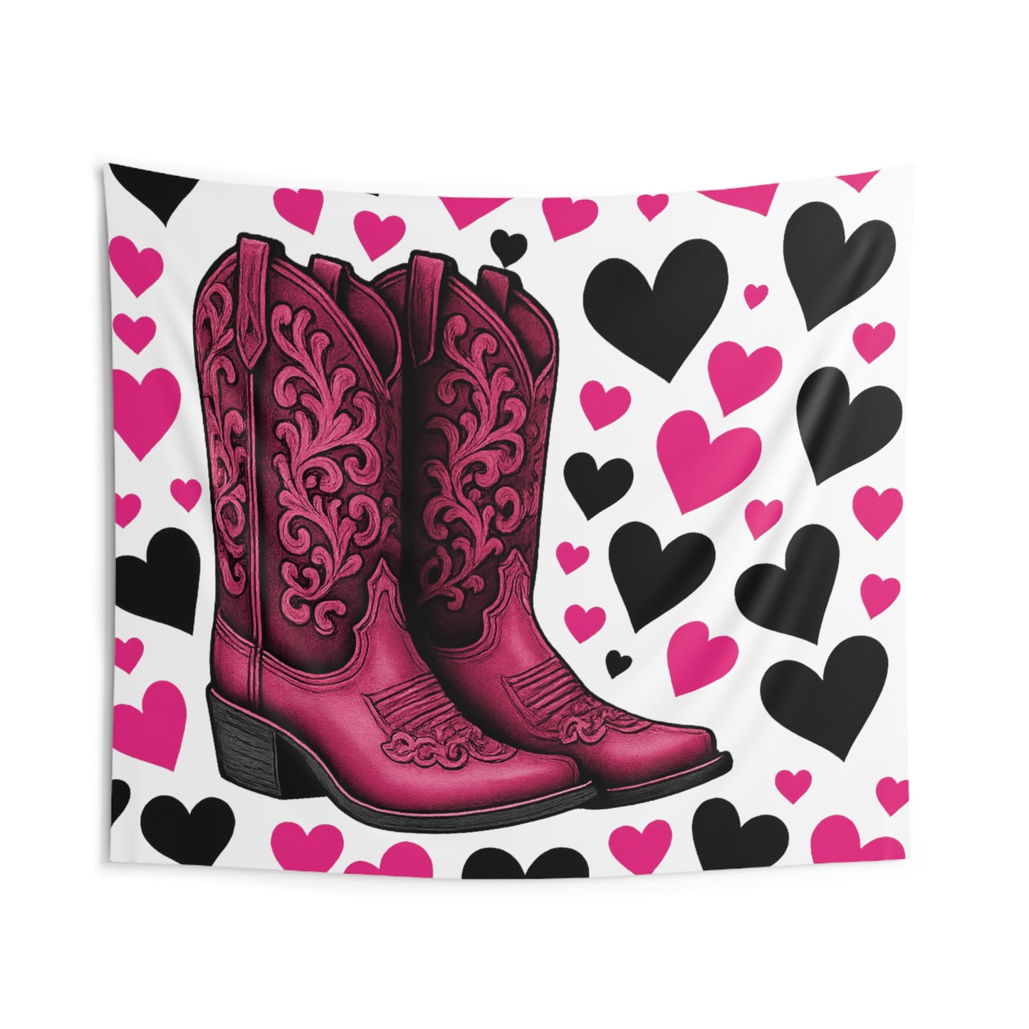Tapestries, Cute Country Pink Boots Hearts, Wall Hanging, Home Decor, Dorm Decor, Nursery, Farmhouse Decor