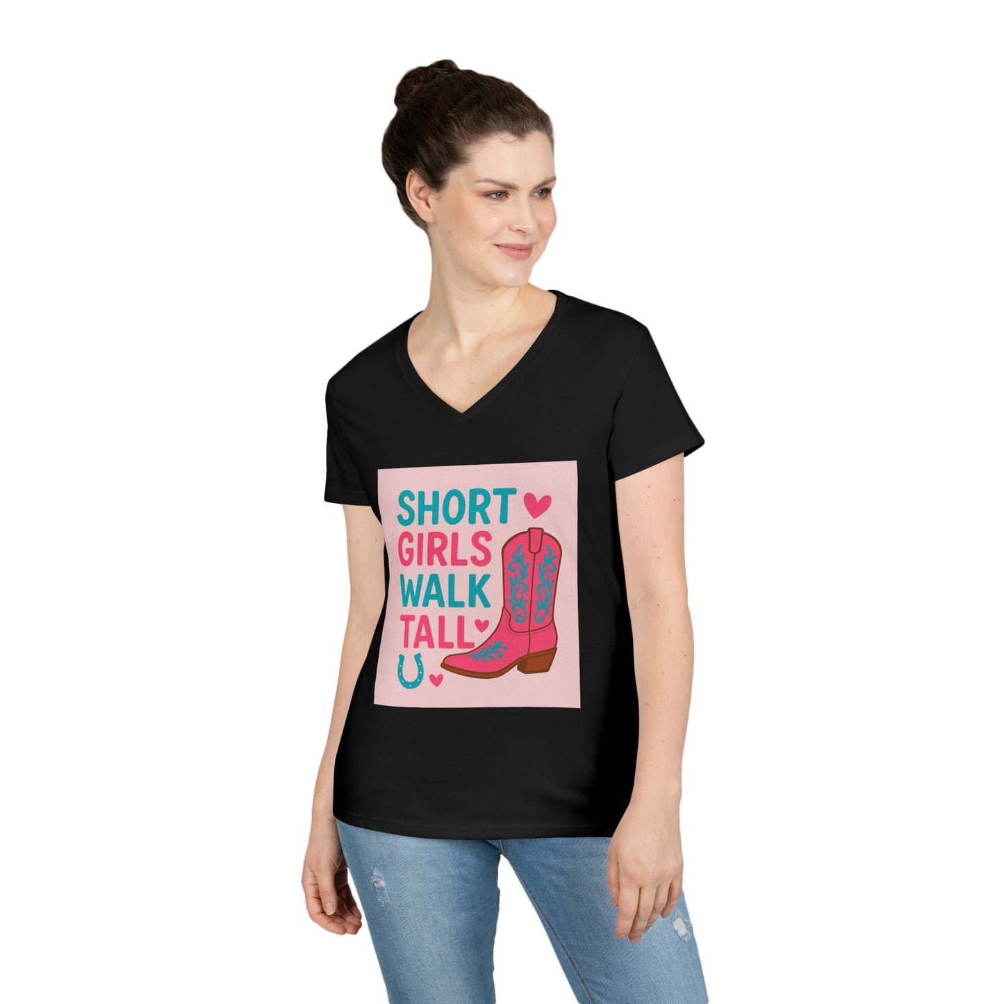 Western Cowgirl Ladies' T-Shirt, Short Girls Cute Rodeo Tee, V-Neck Shirt for Women, Southern Style Top, Country Fashion Apparel