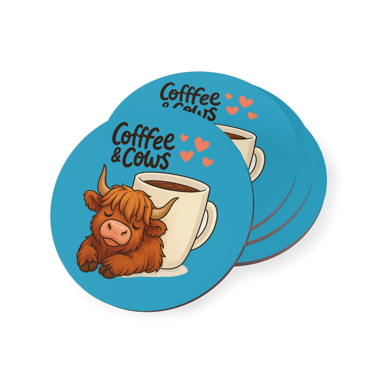 Coasters Set, Highland Cow Drink Coasters, Cow Lover Gifts, Farmhouse Decor, Animal Coaster, Kitchen Accessories