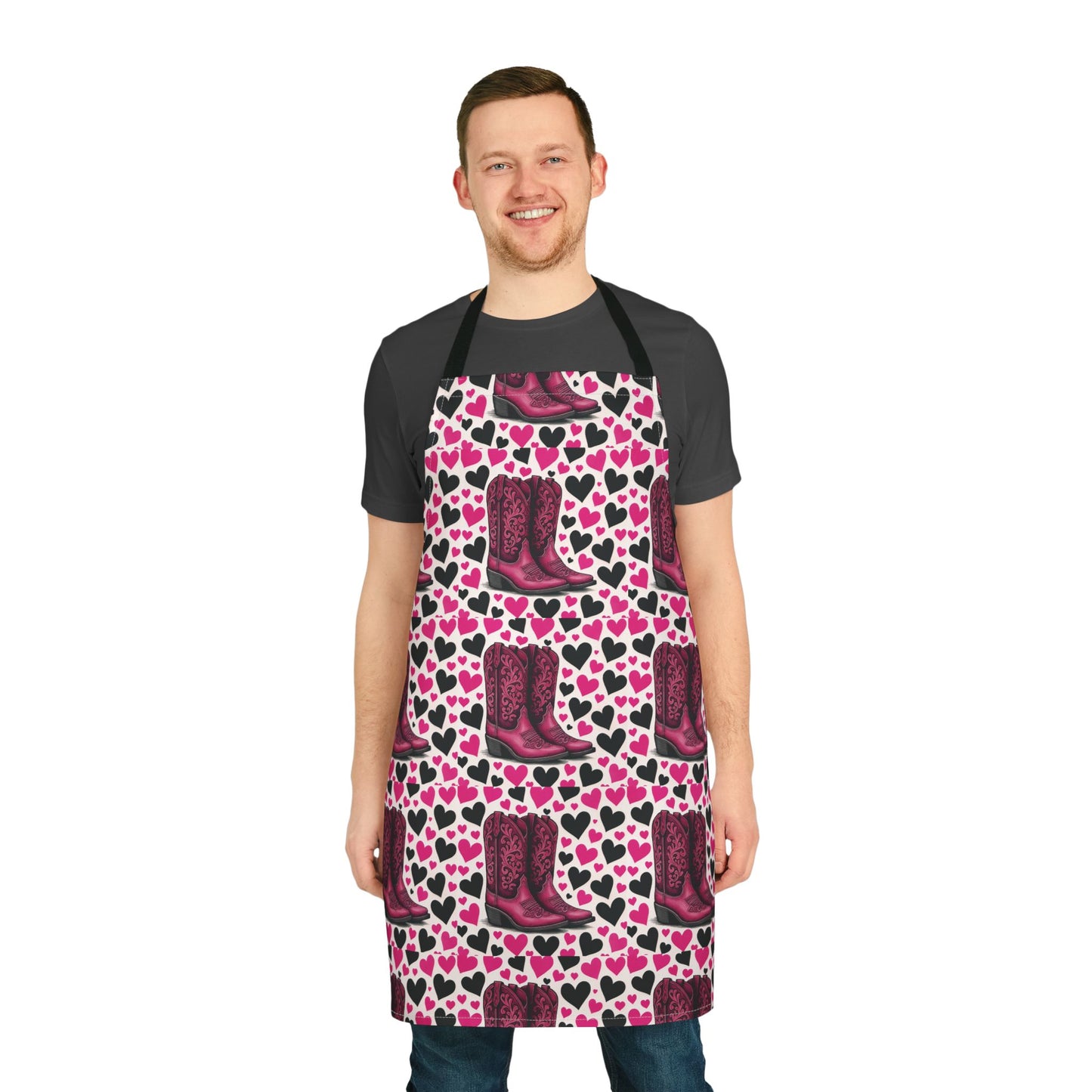Apron, Cute Country Love and Boots Kitchen Cooking Baking BBQ Gardening, Farmhouse Chic, 5-Color Straps, Cooking Apron, Farmhouse Apron,
