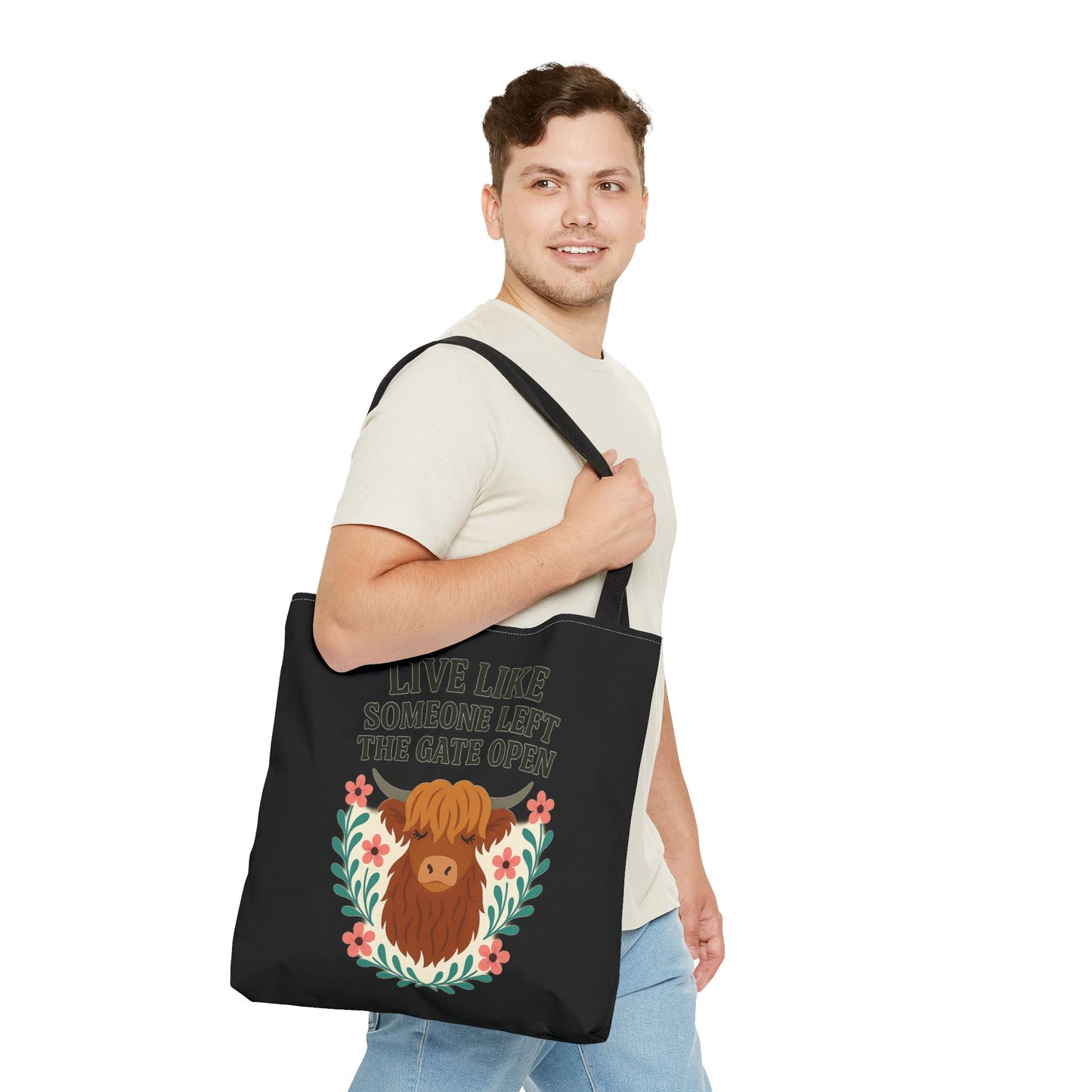 Highland Cow Cute Tote Bag, Shoulder Bag, Farm Animal Grocery Bag, Funny Cow Market Tote, Rustic Cow Canvas Tote, Farmhouse