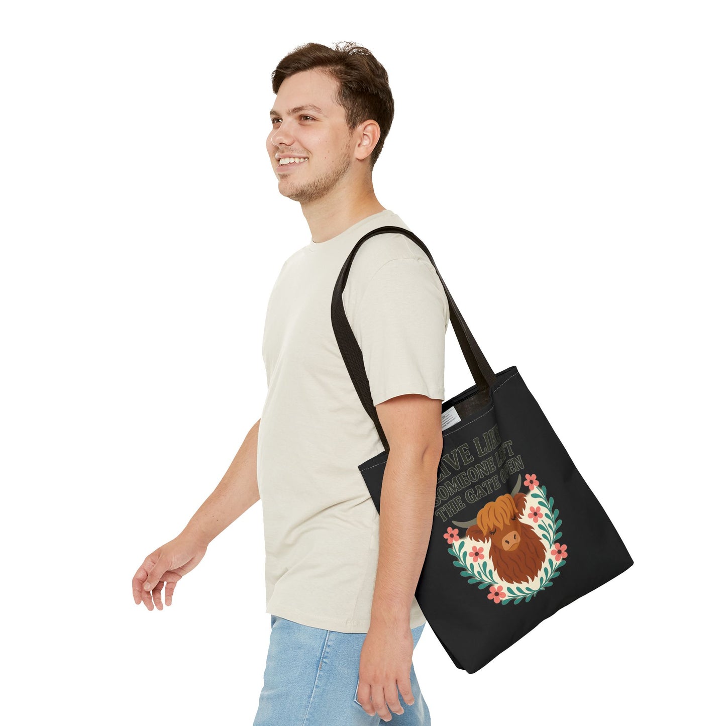 Highland Cow Cute Tote Bag, Shoulder Bag, Farm Animal Grocery Bag, Funny Cow Market Tote, Rustic Cow Canvas Tote, Farmhouse