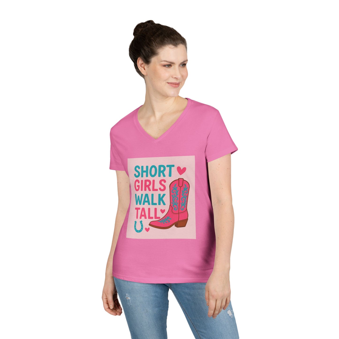 Western Cowgirl Ladies' T-Shirt, Short Girls Cute Rodeo Tee, V-Neck Shirt for Women, Southern Style Top, Country Fashion Apparel